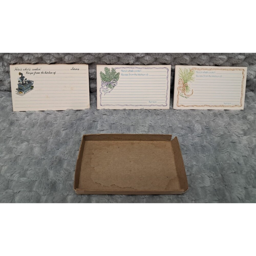 VTG Current Inc Recipe Cards Box Here's Whats Cookin' Set Thyme Chives Stove